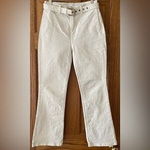 LOFT LIGHT BEIGE CREAM BELTED KICK CROP PANTS JEANS SIZE 24